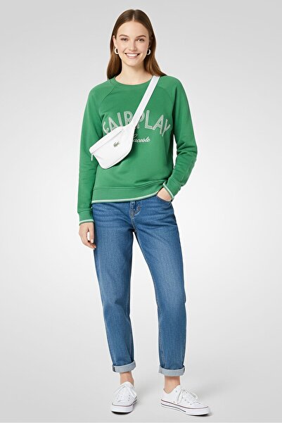 Lacoste Women Round Neck Embroidered Logo Long Sleeve Sweatshirt, Green