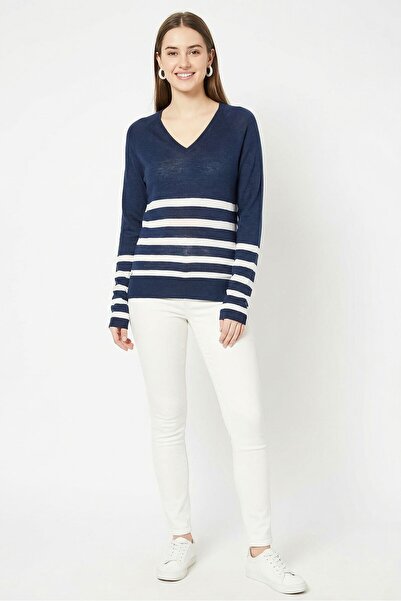 Lacoste Women V-Neck Stripe Sweater, Multicolor