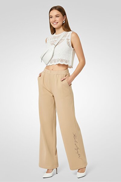 Karl Lagerfeld Women Regular Fit Embroidered Logo Sweatpants, Beige