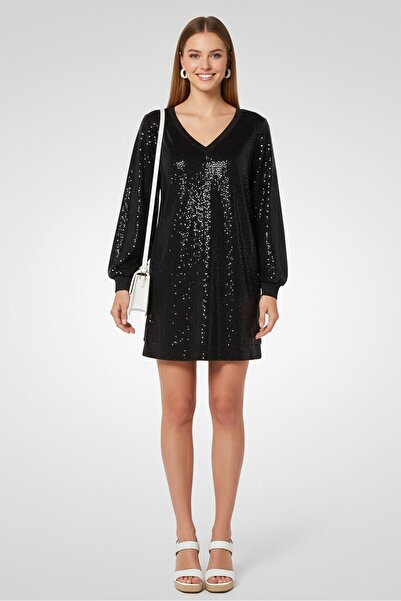 PİNKO فستان قصير مزين للنساء، أسود