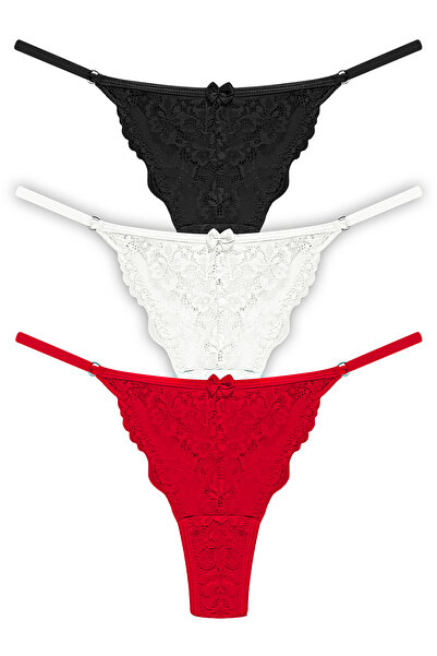 Cottonhill Γυναικείο στρινγκ με 3 πακέτο εσώρουχα με δαντέλα μπροστά από τούλ...