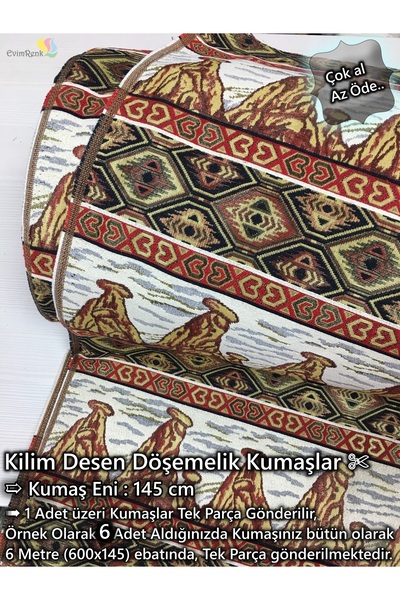Renk Tekstil Anatolia Etnik Dokuma Kilim Şark Desenli Kumaş - Döşeme - Minder...