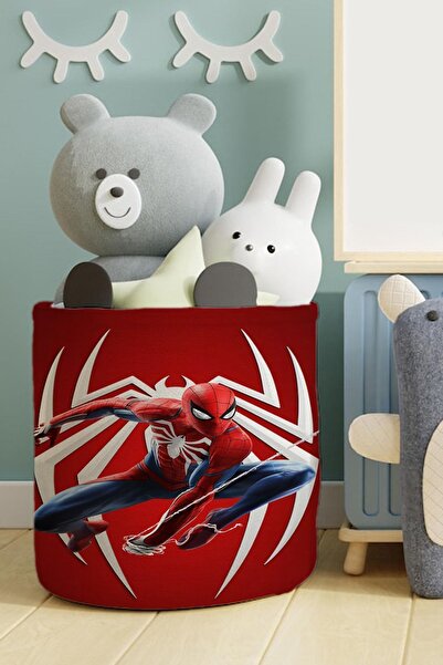 Genel Markalar Kırmızı Örümcek Adam Desenli Keçe Oyuncak Sepeti-Çamaşır Sepet...