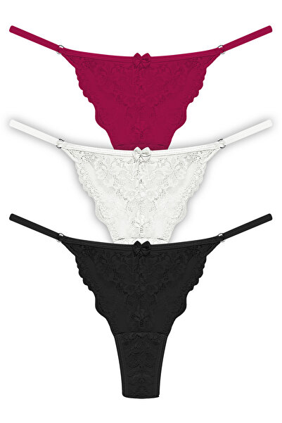 Cottonhill Δαντελένιο μπροστινό τούλι Λεπτομερές γυναικείο στρινγκ εσώρουχο 3...