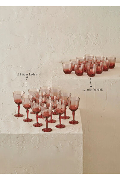 Bella Maison Colore Kesme Bardak-Kadeh Seti 24'lü Gülkurusu