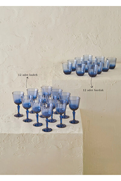 Bella Maison Colore Kesme Bardak-Kadeh Seti 24'lü Mavi