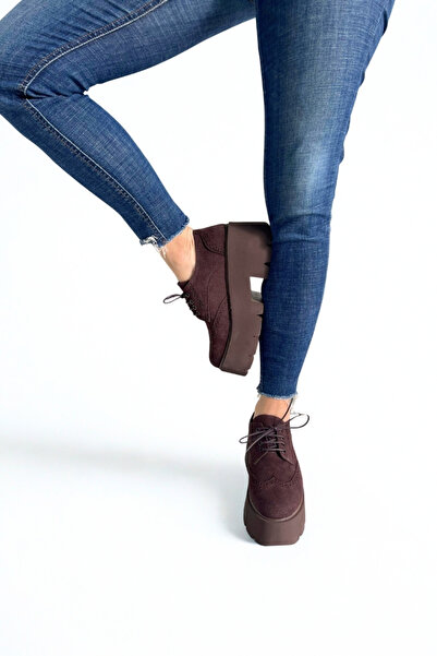 inizio Loafer cu talpă groasă din piele intoarsa maro P9093