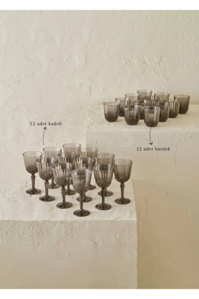 Bella Maison Colore Kesme Bardak-Kadeh Seti 24'lü Antrasit