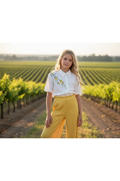 Hilal Akıncı Kids Cămașă albă cu broderie pentru fete, cu potrivire confortab...