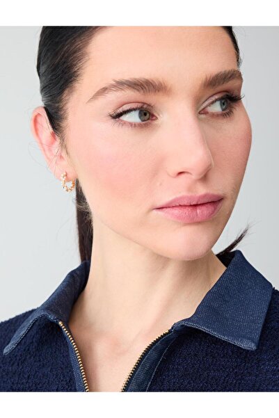 Jimmy Key Gold Color Pearl Detailed Shiny Hoop Earrings