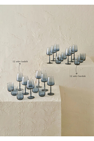 Bella Maison Soft Bardak-Kadeh Seti 24'lü Mavi