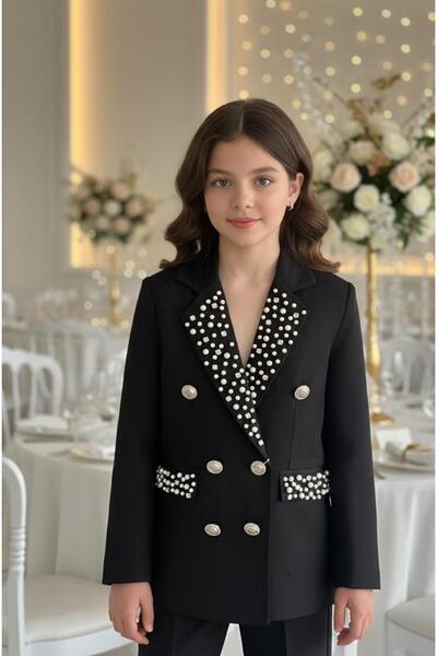 Hilal Akıncı Kids Jachetă blazer cu nasturi aurii și detalii cu perle pentru ...
