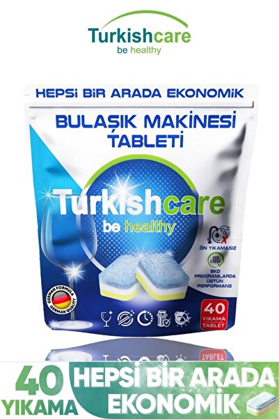 Turkishcare Hepsi Bir Arada Ekonomik 40 Yıkama Bulaşık Deterjanı Premium Tablet