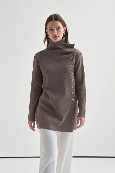 VESNA Asimetrik Yaka Düğme Detaylı Triko Hırka