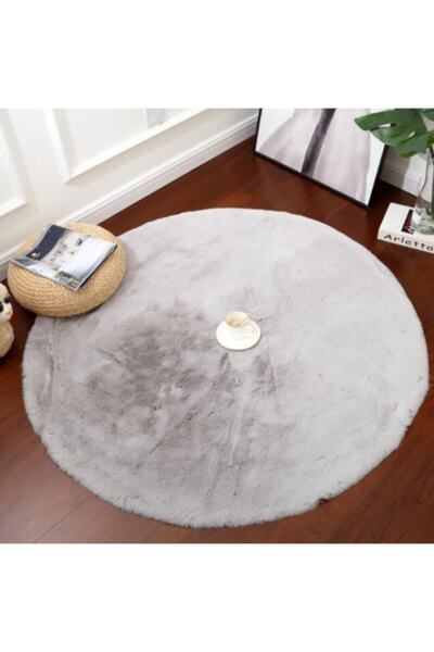 SARAZ HALI Tavşan Tüyü Yuvarlak Peluş Gri