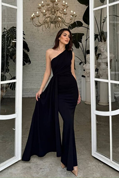 Mekafashion Μαύρο βραδινό φόρεμα - Sedef Tail Detail, Μοντέλο 53667