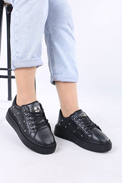 sefayol Noll Black Matte Koža Ženske sportske patike sa vezicama