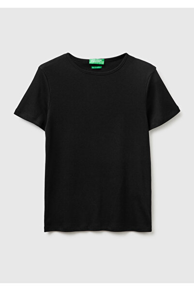 United Colors of Benetton Women's Black 100% Cotton Crew Neck T-Shirt