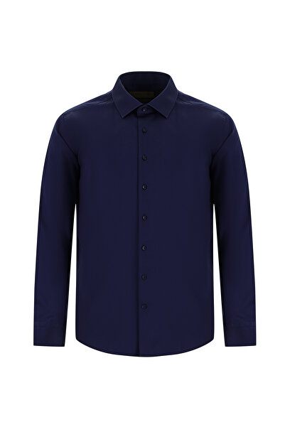 Abdullah Kiğılı Μακρυμάνικο Slim Fit Slim Fit Κλασικό μη σιδερένιο σατέν βαμβ...