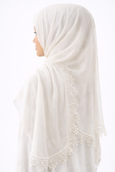 Paciqa Kadın Şifon Dantelli İğne Oyalı Mevlüt Örtüsü Abiye Şal 70x150