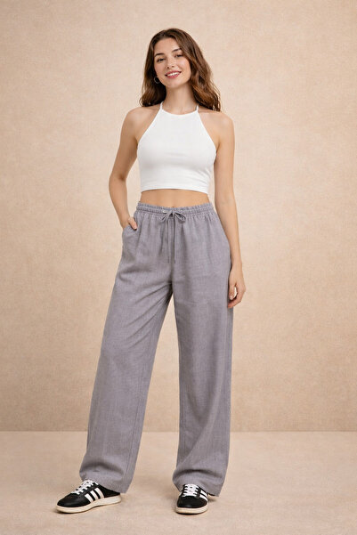 HAKKE Ψηλόμεσο ελαστικό λινό παντελόνι