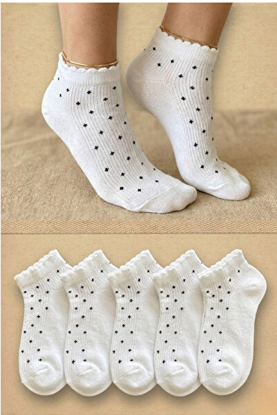 Esinti 5 Pairs Women's Ankle-Length White Colored Booties Socks Set 5 Pieces