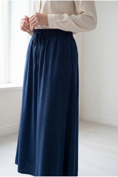 MİHRA STORE Lunona Çift Cepli Keten Etek-MA8256 Lacivert