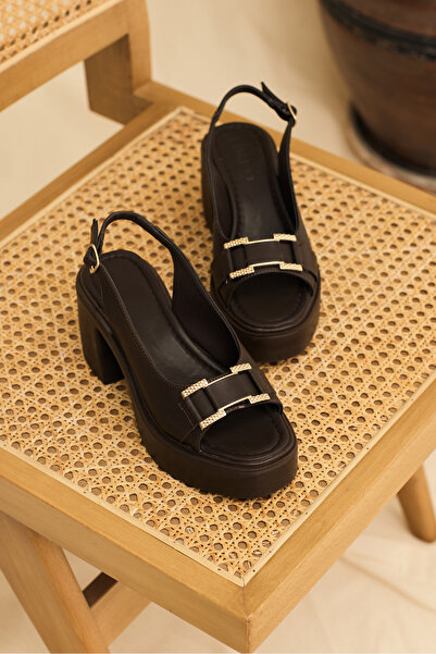 Tonny Black Women's Brown High Sole Comfortable Buckled Heels Sandals