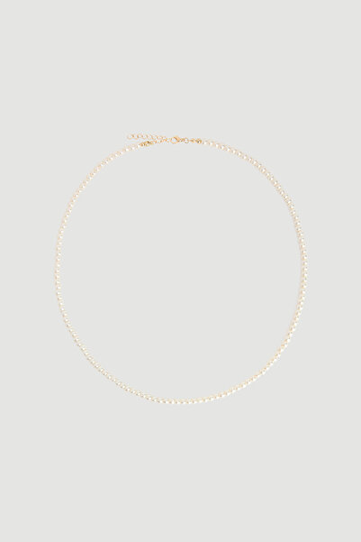 Gusto Küçük İncili Uzun Kolye - Beyaz