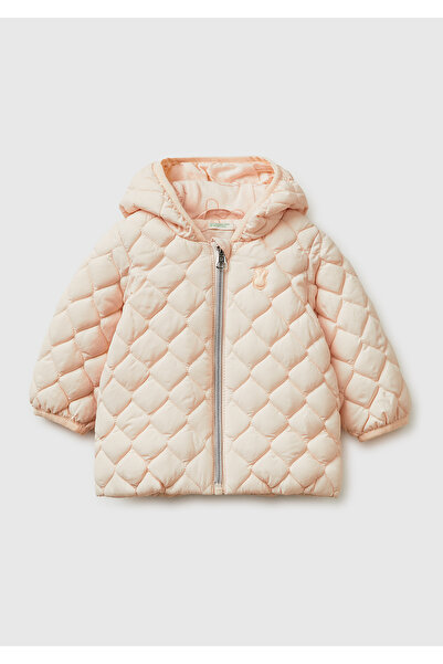 United Colors of Benetton Baby Cream Rabbit Patterned Ears Hooded Jacket