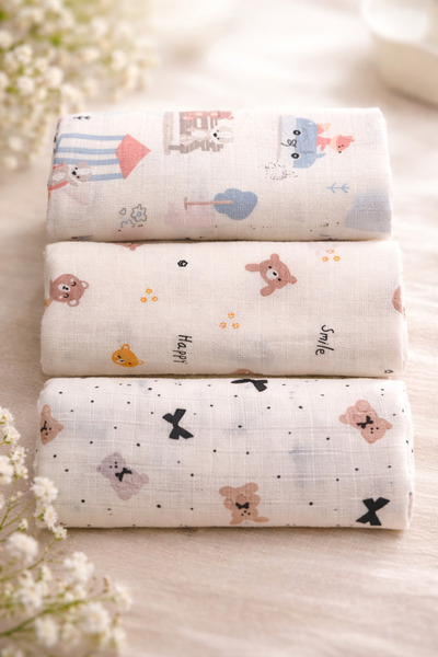 EIFIN طقم بطانية وبطانية موسلين متعددة الأغراض مكون من 3 قطع 100% قطن معتمد م...