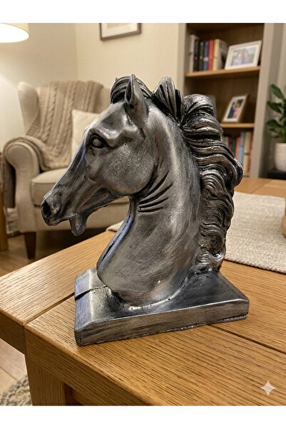 ELBUCOLECTION Dekoratif At Büstü Heykel Gümüş renk