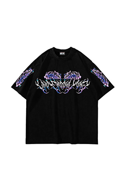 Sekizbiraltı Eternal Text Printed Oversize Unisex Μαύρο Tshirt