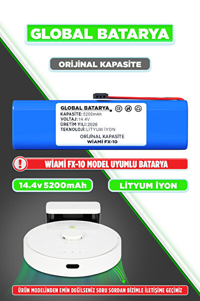 GLOBAL BATARYA Wiami Fx-10 Akıllı Robot Süpürge Bataryası 14.4v 5200mAh Li-io...
