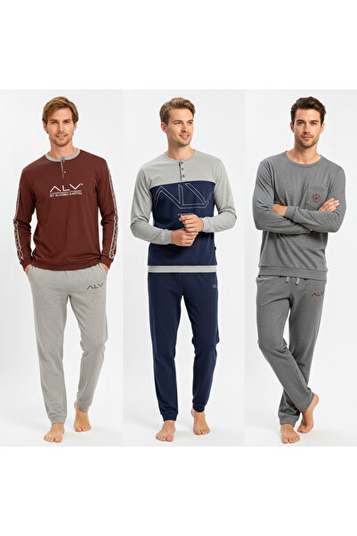 BONBON طقم بيجامة رجالي قطني 3 قطع من 2 قطعة BB2234