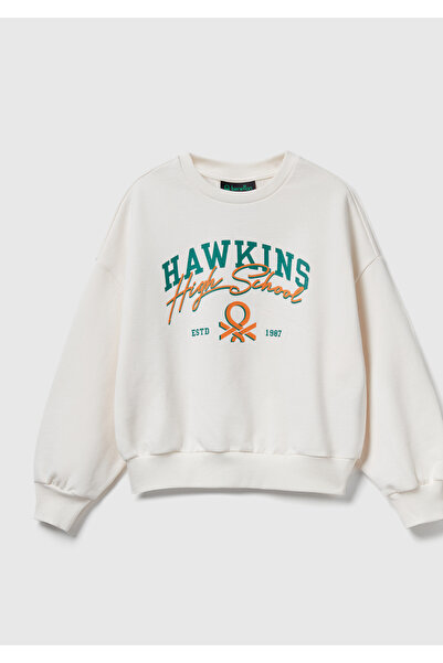 United Colors of Benetton Κοριτσίστικη κρεμ βαμβακερή μπλούζα 100% βαμβακερή,...