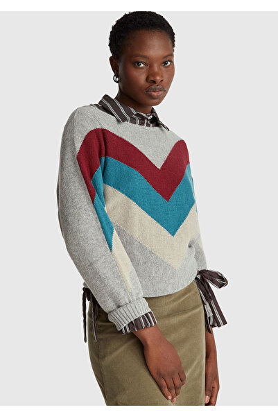 United Colors of Benetton Women's grey melange cashmere blend patterned boat ...