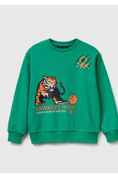 United Colors of Benetton Αγορίστικο πράσινο φούτερ από 100% βαμβάκι, μεγάλου...