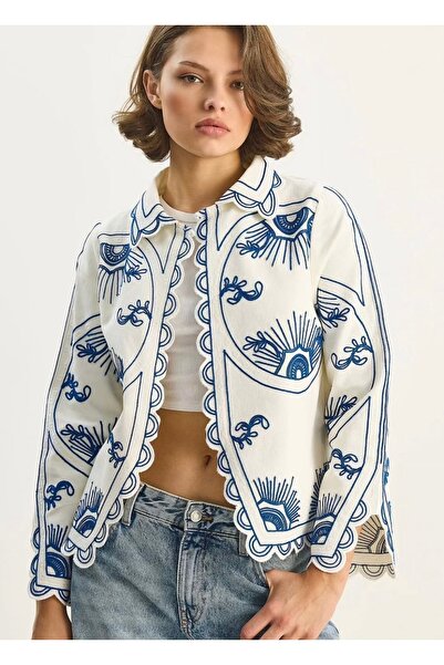 By-esq Women's Embroidered Slim Design Jacket