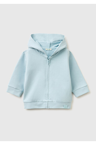 United Colors of Benetton Bebek Buz Mavisi Kulaklı Kapüşonlu Fermuarlı Sweats...