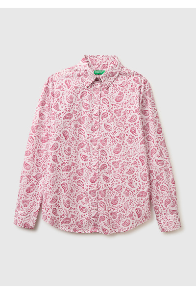 United Colors of Benetton Women's pink 100% Cotton Patterned regular fit shirt