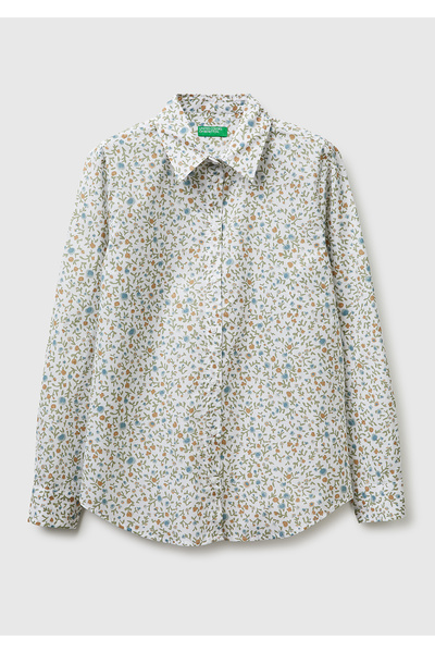 United Colors of Benetton Γυναικείο πράσινο πουκάμισο 100% Βαμβάκι Με σχέδιο ...