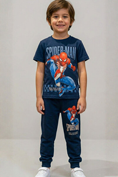 SPIDERMAN Erkek Çocuk Lacivert Eşofman Takımı Örümcek Adam Baskılı 2 İplik Pa...