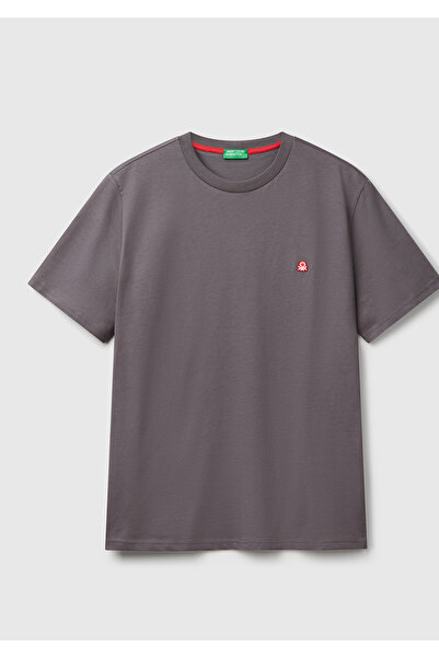 United Colors of Benetton Ανδρικό T-shirt με στρογγυλή λαιμόκοψη, σκούρο γκρι...
