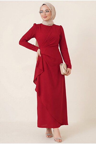 Modamorfo Asimetrična krep haljina sa Aller prednjom suknjom -Burgundija