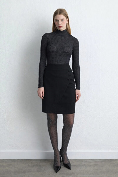 Gusto Bluză din tricot Gofreli din guler ridicat piese - Albastru închis