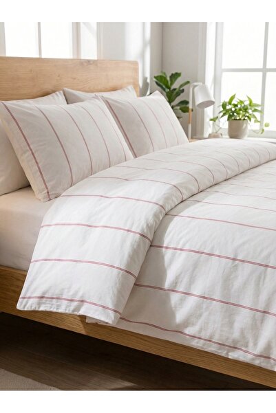 Ricco Lifes Σετ Παπλωματοθήκης με Κόκκινες Ρίγες Διπλό (ΧΩΡΙΣ ΣΕΝΤΟΝΙΑ)