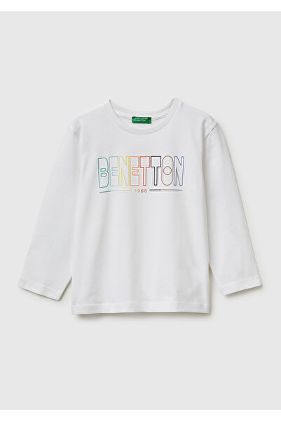United Colors of Benetton Μπλουζάκι για αγόρια με λευκό λογότυπο στο μπροστιν...