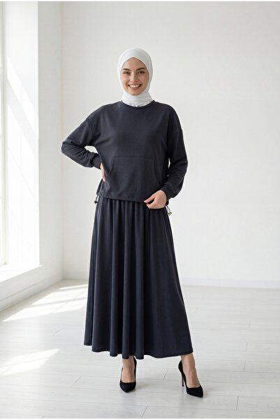 BENAHOLL طقم تونيك داريانا كانغرو مع جيوب وتنورة ضيقة-NL678 أنثراسيت