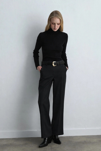 Gusto Wide Leg Glitter Striped Trousers - Black